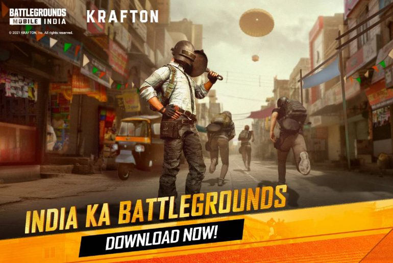 A squad running in the poster of the launch of Battleground Mobile India